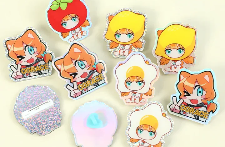 Custom Acrylic Pins with Epoxy & Holographic Finish